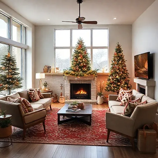 mid century modern living room with christmas decorations