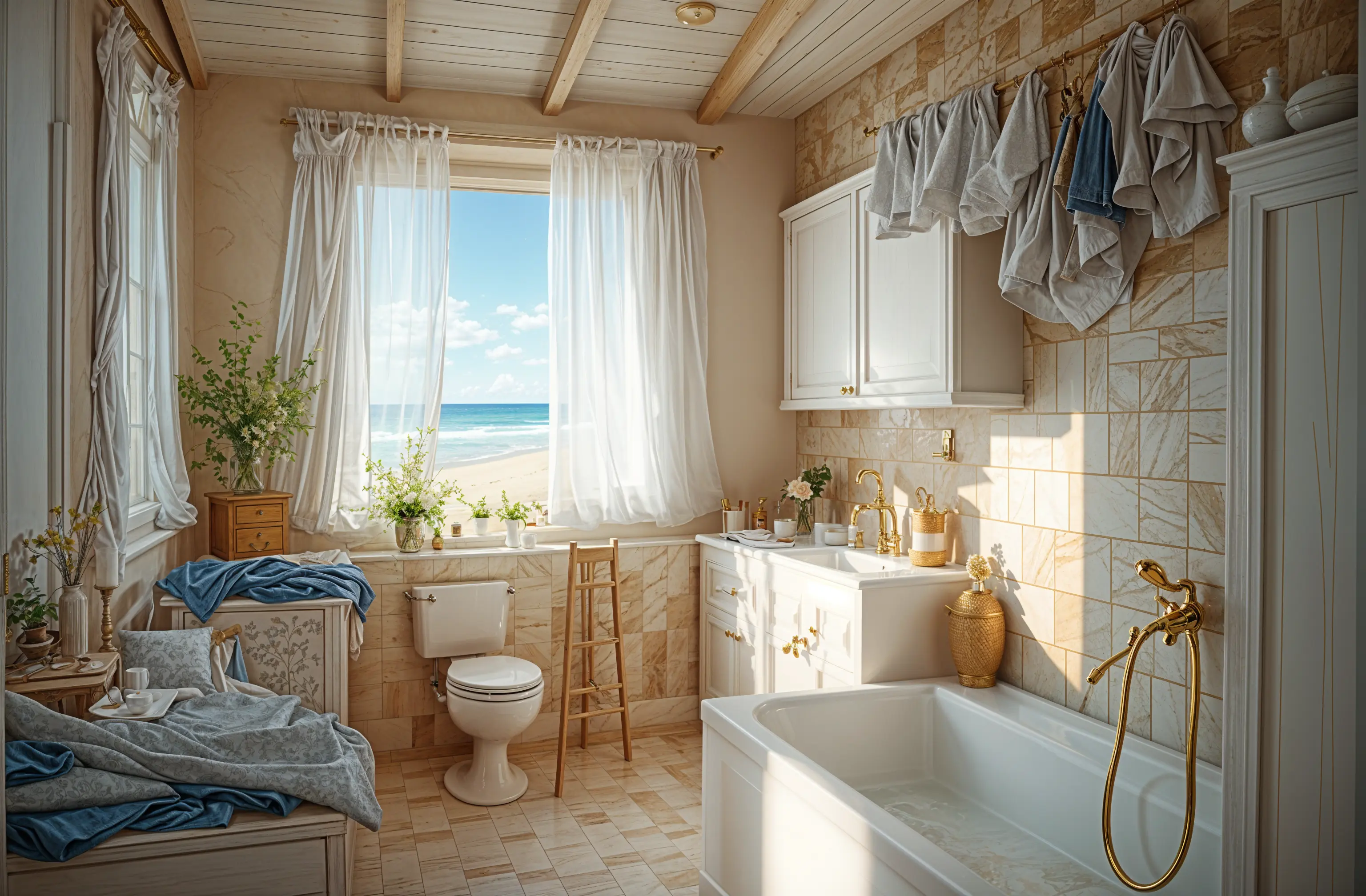 The same bathroom redesigned in a coastal style