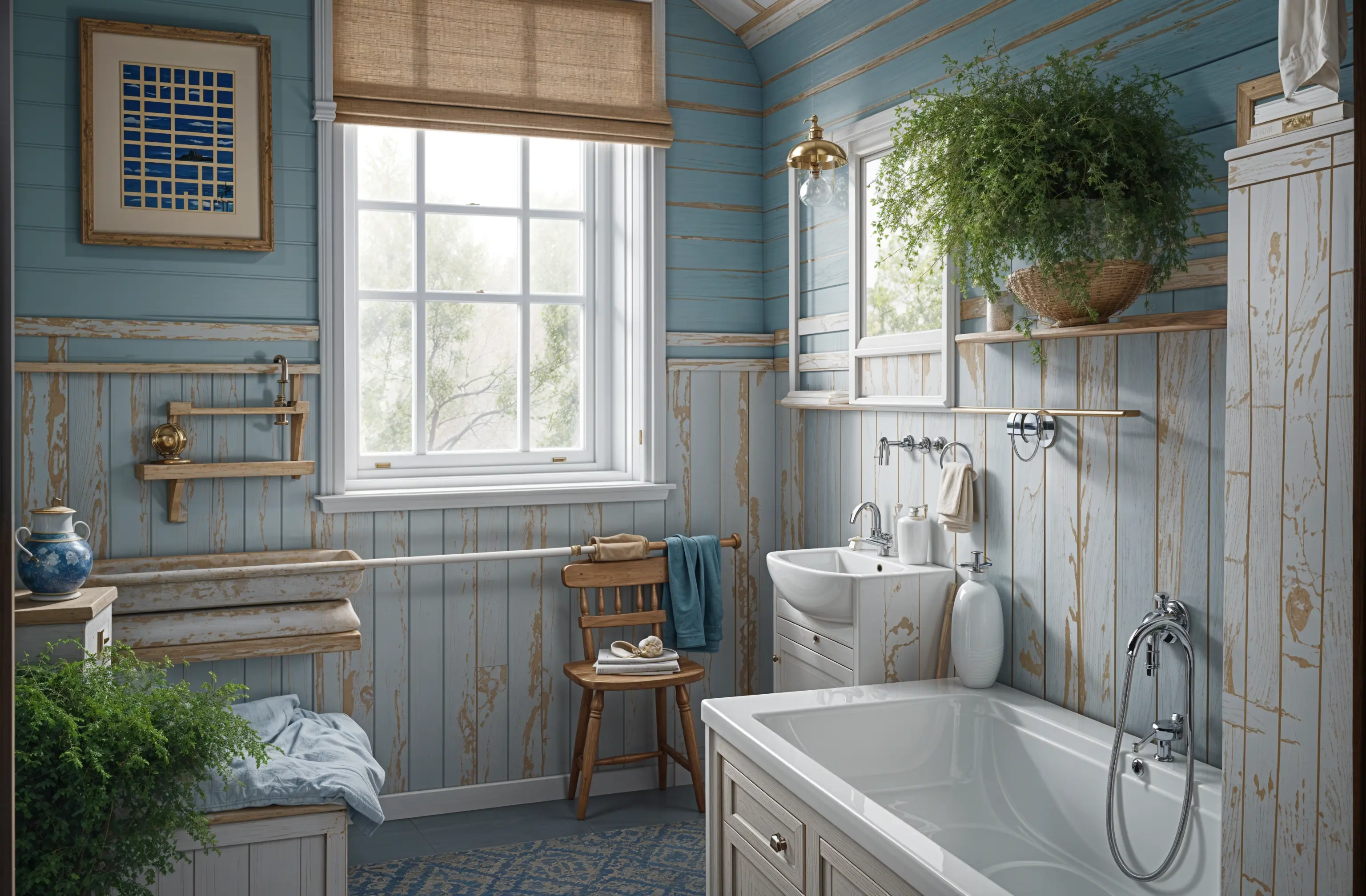 The same bathroom redesigned in a nautical style