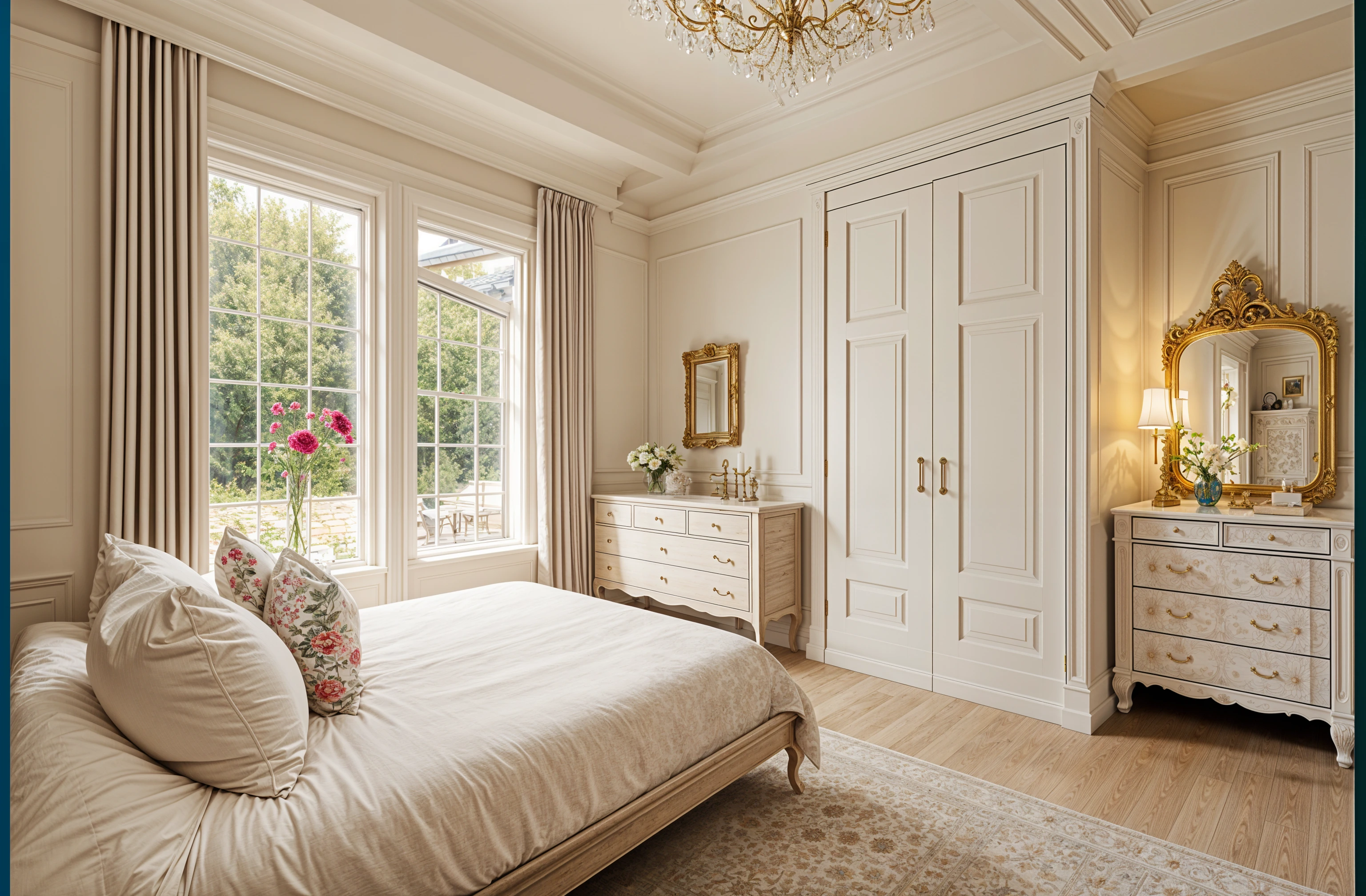The same bedroom redesigned in a French country style