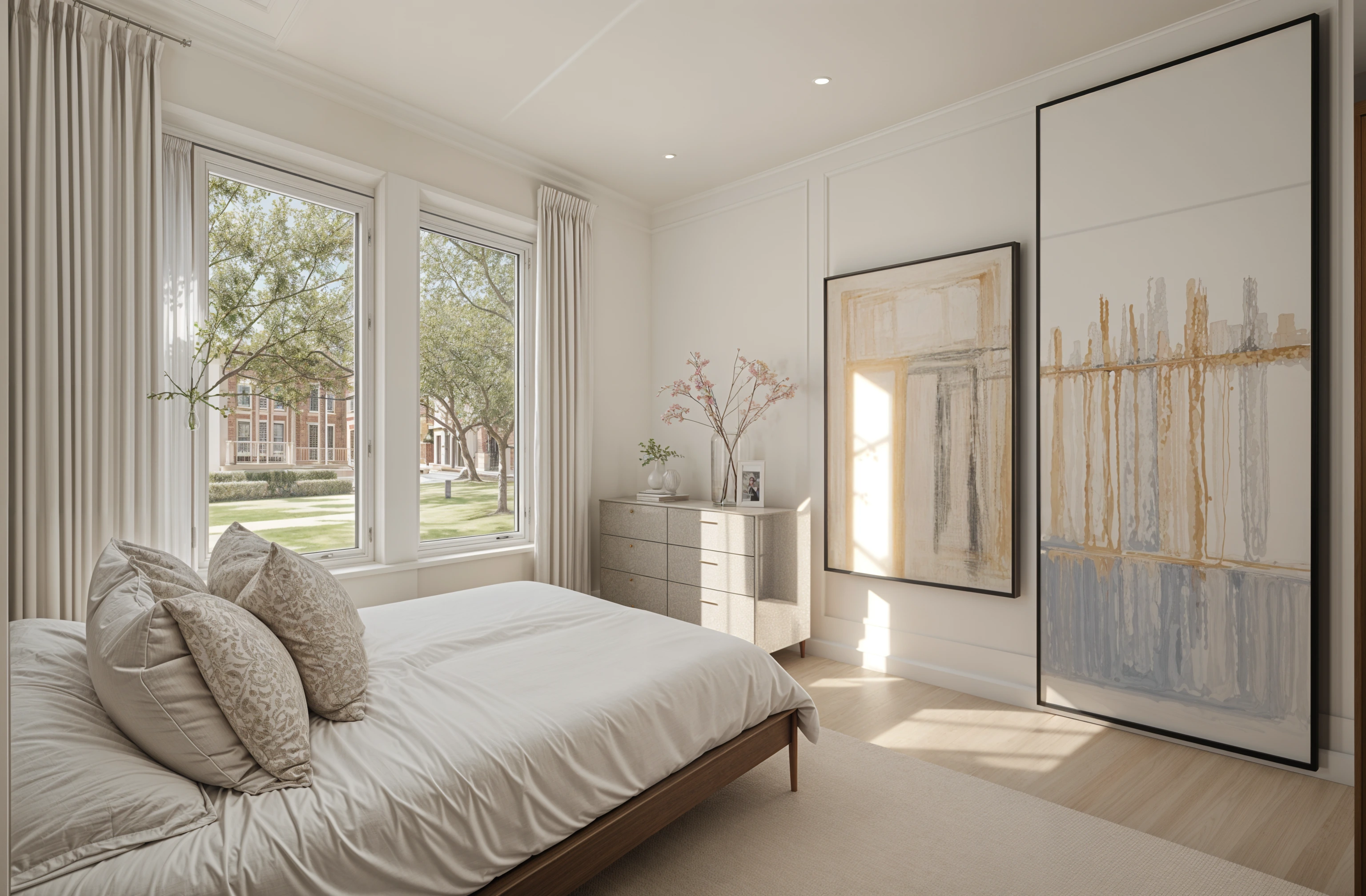 The same bedroom decorated in a transitional style